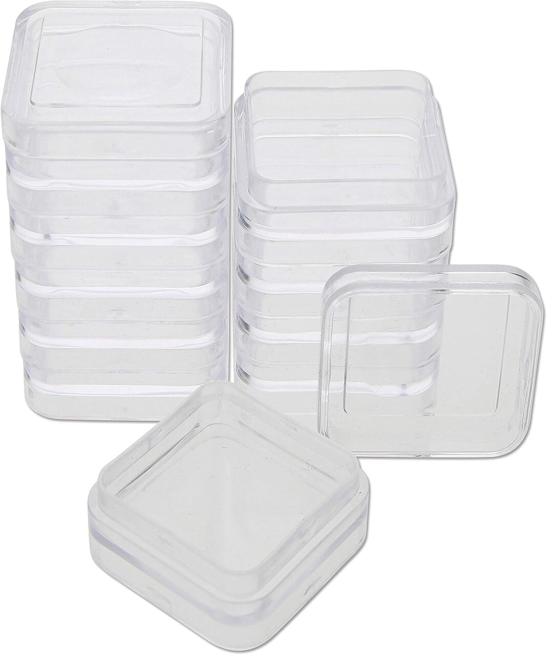 The Beadsmith Personality Case – 2 Clear Square Stacker Jar Set – Each Stack Measures 1.25 x 2.3 inches - Total 10 Jars and 2 lids, for Storage of Small Items, Crafts, Jewelry, Hardware